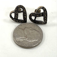 925 Sterling Silver Marcasite Heart Earrings 2.34 Grams