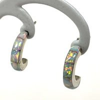 Sterling Silver Opal Inlay J Hoop Earrings, 1.22g