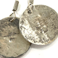 Daniela Taxco Sterling Silver Round Hammered Dangle Earrings, 6.86g