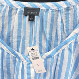 NWT Wmns TALBOTS Blue White Striped Short Sleeve Lightweight Blouse Sz S MSRP$99