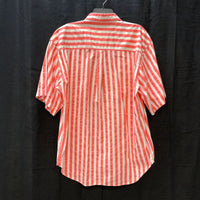 Mens 90s Vintage BUGLE BOY Co. Coral Striped Short Sleeve Button Up Shirt Sz XL