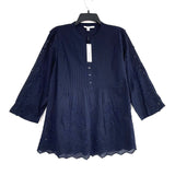 NWT Wmns CHICO'S Navy Blue Embroidered 3/4 Sleeve Loose Fit Blouse Sz 6 MSRP$109