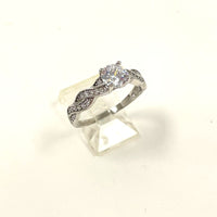 Beautiful Sterling Silver Sparkly CZ Twist Band Solitaire Ring Size 9.5, 2.85g