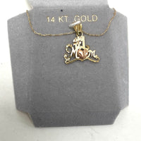 14K Yellow & Rose Gold #1Mom Pendant With 20 Inch Chain 1.43 Grams