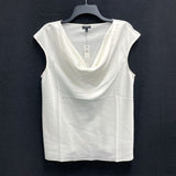 NWT Wmns TALBOTS Off White Silky Satin Cowl Neck Short Sleeve Top Sz M MSRP$79.5