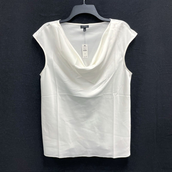 NWT Wmns TALBOTS Off White Silky Satin Cowl Neck Short Sleeve Top Sz M MSRP$79.5