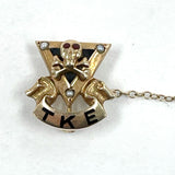 Vintage 10K Gold Tau Kappa Epsilon Fraternity Skull & Bones Pin w Gems, 3g