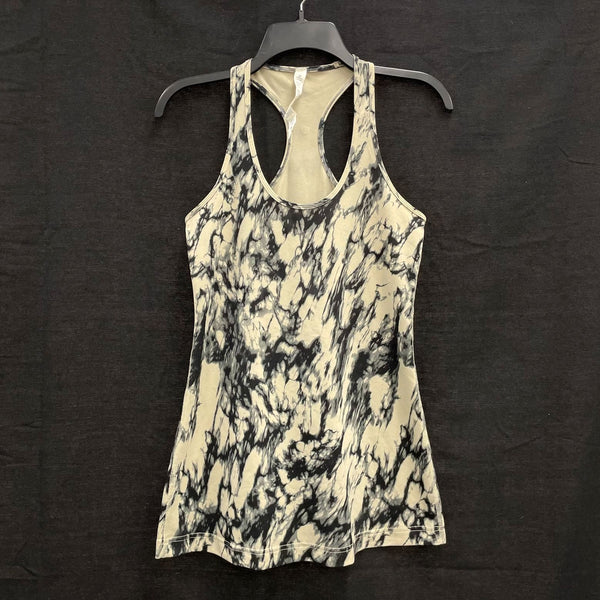 Wmns LULULEMON Tan & Black Pattern Racerback Stretch Athletic Tank Top Sz 8