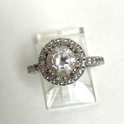 14K White Gold White Cubic Zirconia Halo Style Ring Size 5.75, 3.30g