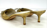 Shannon Britt Gold Leather Pointed Toe Open Back Kitten Heels Women’s Sz 8