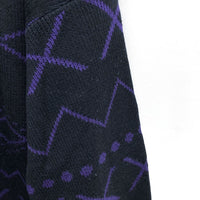 Wmns 90s Vintage HEADLINERS Black Purple Funky Pattern Knit Pullover Sweater 52"
