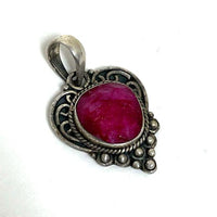 Sterling Silver Ruby Crystal Pendant with Bali Bead Detailing, 5.04g