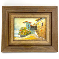 Framed Seaside Villa Oil Painting on Board Signed by Artist 9.5 x 11.5"