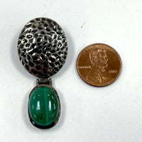 925 Sterling Silver Hammer Accent Two Part Malachite Pendant 10.88 Grams