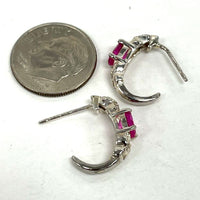 925 Sterling Silver Stunning Ruby & CZ Accent J Hook Earrings, 2.42g