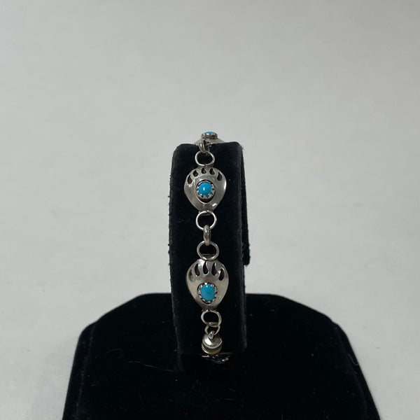 925 Sterling Silver Bear Claw Bracelet W/ Turquoise & Magnetic Clasp 5.6 Grams