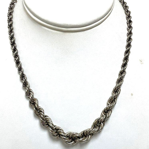 17.5" Vintage 835 Silver Graduated French Rope Chain Necklace, 22.55g