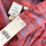 NWT Wmns Seen Worn Kept ANTHROPOLOGIE Pink Purple Plaid Button Up Shirt Sz 6