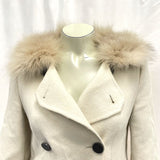 Olive Des Olive Women's Sz 1 Wool Blend Ivory Trench Coat w/Fox Fur Collar