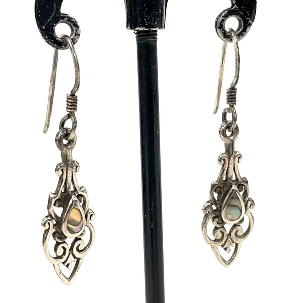Sterling Silver Openwork Abalone Accent Dangle Earrings, 1.71g