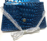 NWT Geir Ness Norway Metallic Blue Faux Leather Handbag w Chain Strap