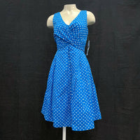 NWT Wmns NINE WEST Blue Polka Dot Pin-Up Sleeveless A-Line Dress Sz 8 MSRP$99