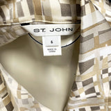 Wmns ST. JOHN Silk Tan Abstract Print Button Up Sleeveless Shirt Tank Top Sz 6