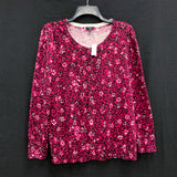 NWT Wmns TALBOTS Pink & Burgundy Print Button Up Cardigan Sweater Sz X MSRP$79