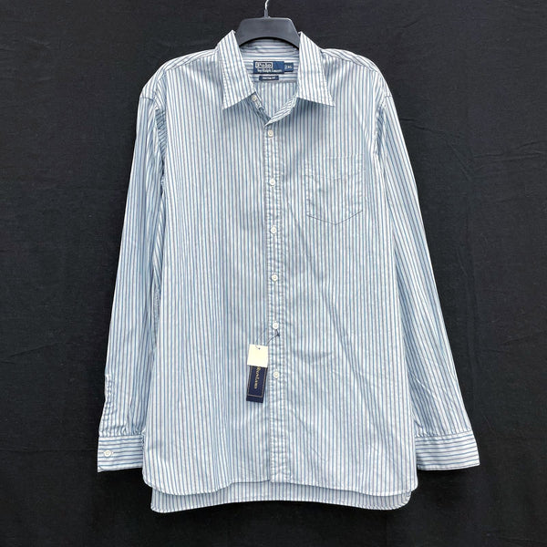 NWT Mens Vintage POLO RALPH LAUREN All Cotton Blue Striped Button Up Shirt Sz XL