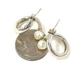 Unique Sterling Silver Oval Tube Twist Earrings w Light-Grey/Yellow Pearls 6.33g