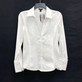 NWT Wmns ANN TAYLOR 100% Cotton White Low Cut Long Sleeve Button Up Shirt Sz 4