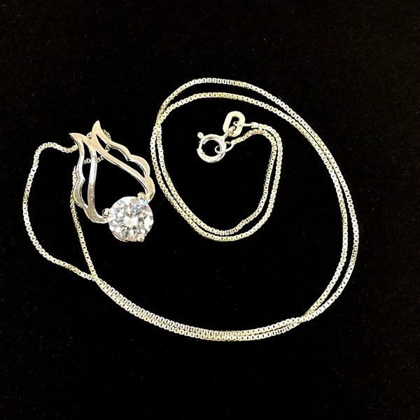 17.75" Sterling Silver Abstract Pendant Necklace w/ CZ Accent, 4.53g