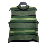 Wmns 90s Vintage ST. JOHN Green & Black Striped Knit Mock Neck Tank Top Sz L