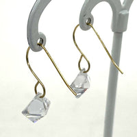 14K Yellow Gold Square Cut Cubic Zirconia Everyday Wear Dangle Earrings, 1.35g