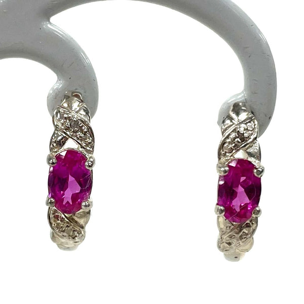 925 Sterling Silver Stunning Ruby & CZ Accent J Hook Earrings, 2.42g