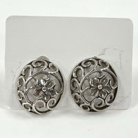 Sterling Silver Jezlaine Openwork Floral Domed Oval Post Earrings, 2.08g