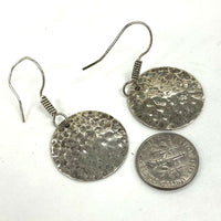 Daniela Taxco Sterling Silver Round Hammered Dangle Earrings, 6.86g