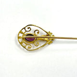 Vintage 10K Yellow Gold Stick Pin w Purple Glass Gem & Seed Pearl, 0.94g