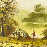 VNTG Signed Randy Landscape Painting Person Walking Through Trees Clearing Lake