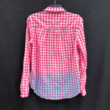 NWT Wmns PILCRO Anthropologie Pink Blue Gingham Long Sleeve Button Up Shirt Sz S
