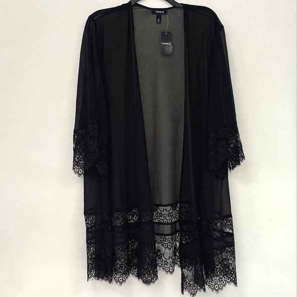 NWT Torrid Black Chiffon Lace Trim Kimono Women’s Plus Sz 0