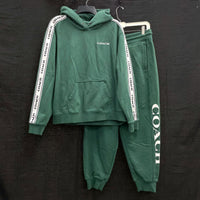 Wmns COACH Green Logo 2pc Hoodie Sweatshirt / Sweatpants Set Sz M AUTHENTICATED