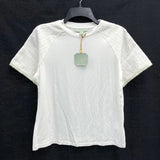 NWT Wmns RYEGRASS White Green Short Tweed Sleeve Plain T-Shirt Top Sz S MSRP$45