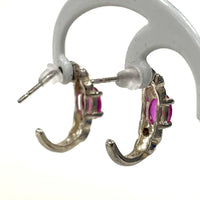 925 Sterling Silver Stunning Ruby & CZ Accent J Hook Earrings, 2.42g