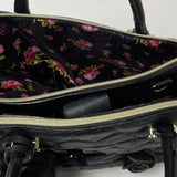 Betsey Johnson Black Puffy Heart Quilted Satchel Purse w Dragonfly