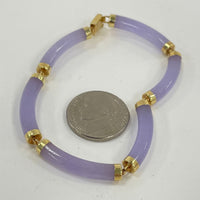 7" Purple Jade Round Panel Bracelet w/ 14K Yellow Gold Accents, 11.55g