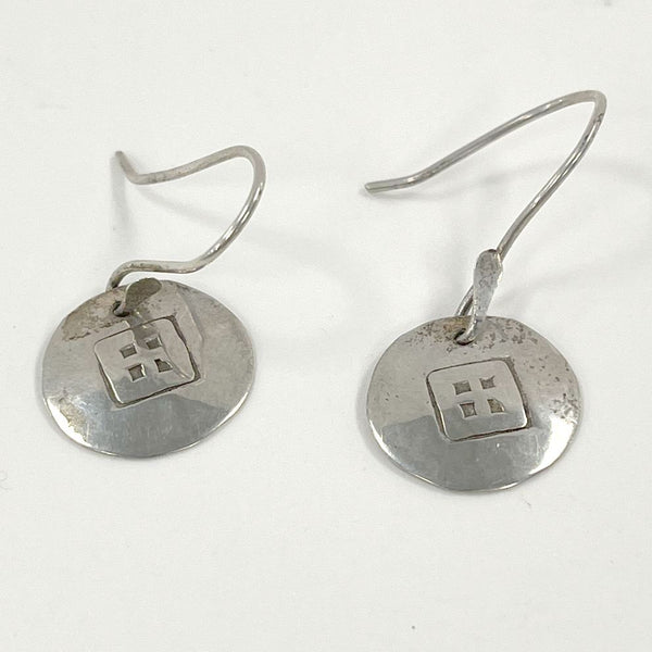 Sterling Silver Handmade Domed Earrings w Simple Square Details, AH Mark, 1.58g