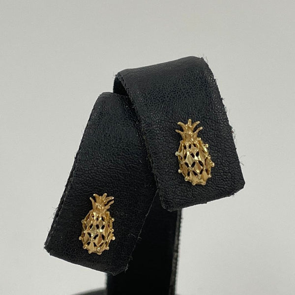14K Yellow Gold Diamond Cut Design Pineapple Post Stud Earrings, 0.70g
