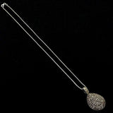 Sterling Silver 20" Domed Pear-Shape Marcasite Open-Back Pendant Necklace,16.96g