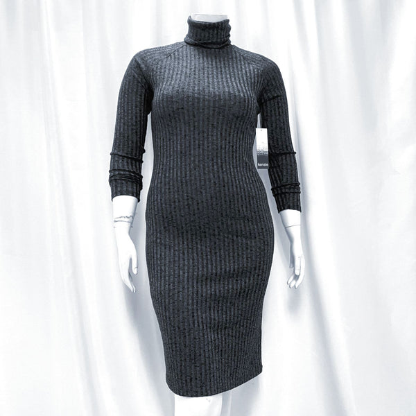 NWT Wmns KENSIE Gray Ribbed Turtleneck Midi Sweater Dress Sz M MSRP 79